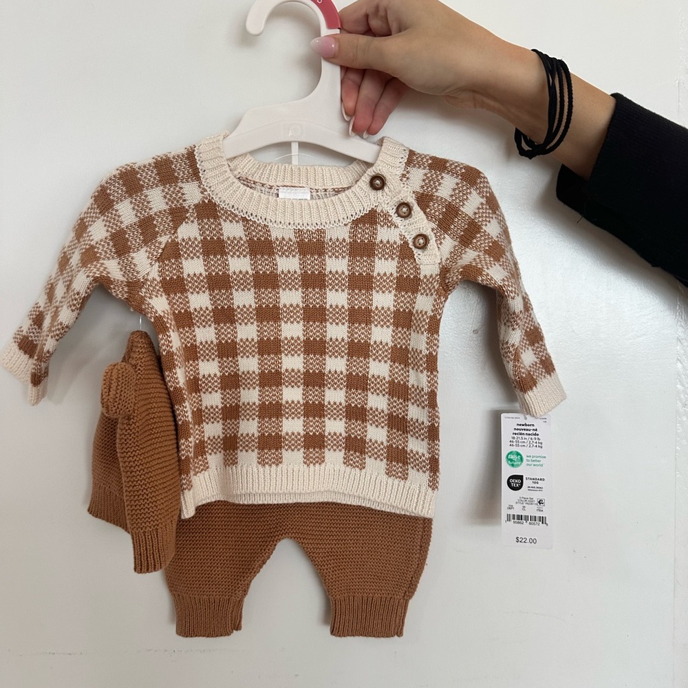 Brown and Cream Checkered Baby Outfit